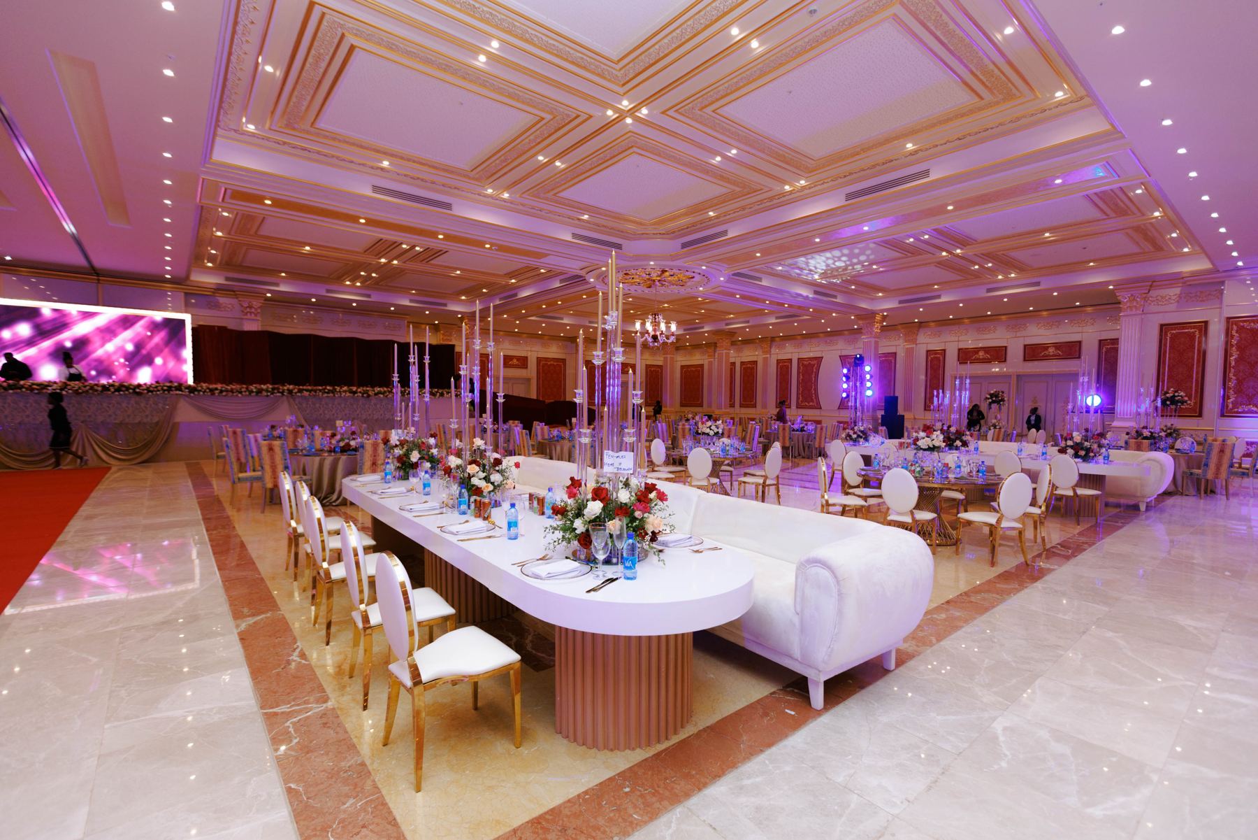 Ballroom set for a wedding reception