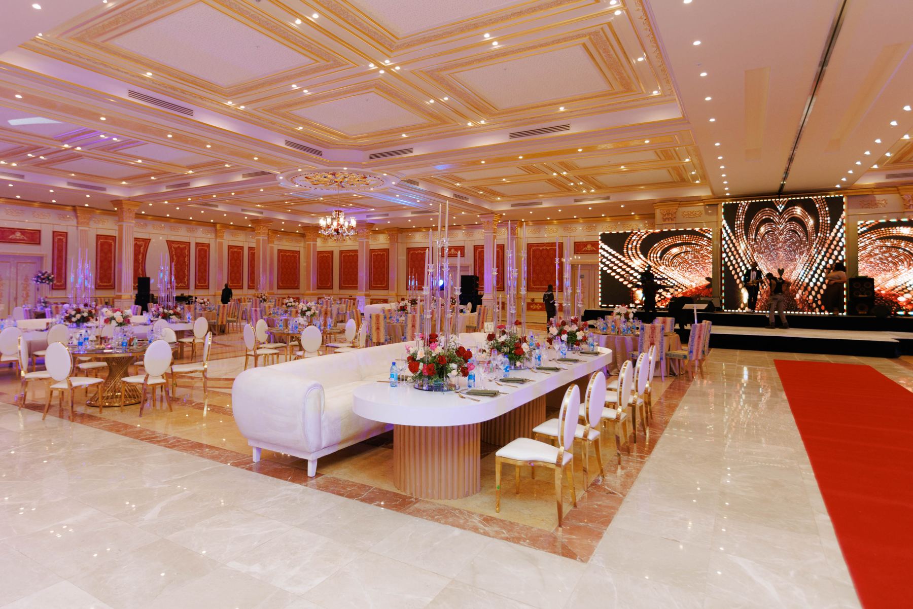 Grand ballroom with crystal centrepieces